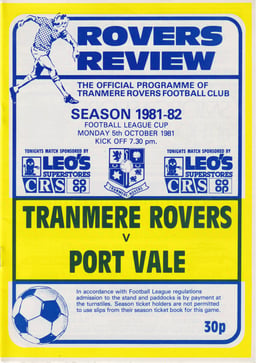 Tranmere Rovers v Port Vale Match Programme 1981-10-05